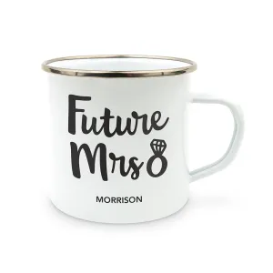 PERSONALIZED WHITE ENAMEL STAINLESS STEEL COFFEE MUG - FUTURE MRS