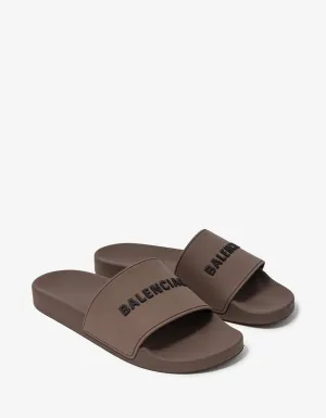 Balenciaga Taupe Logo Slide Sandals