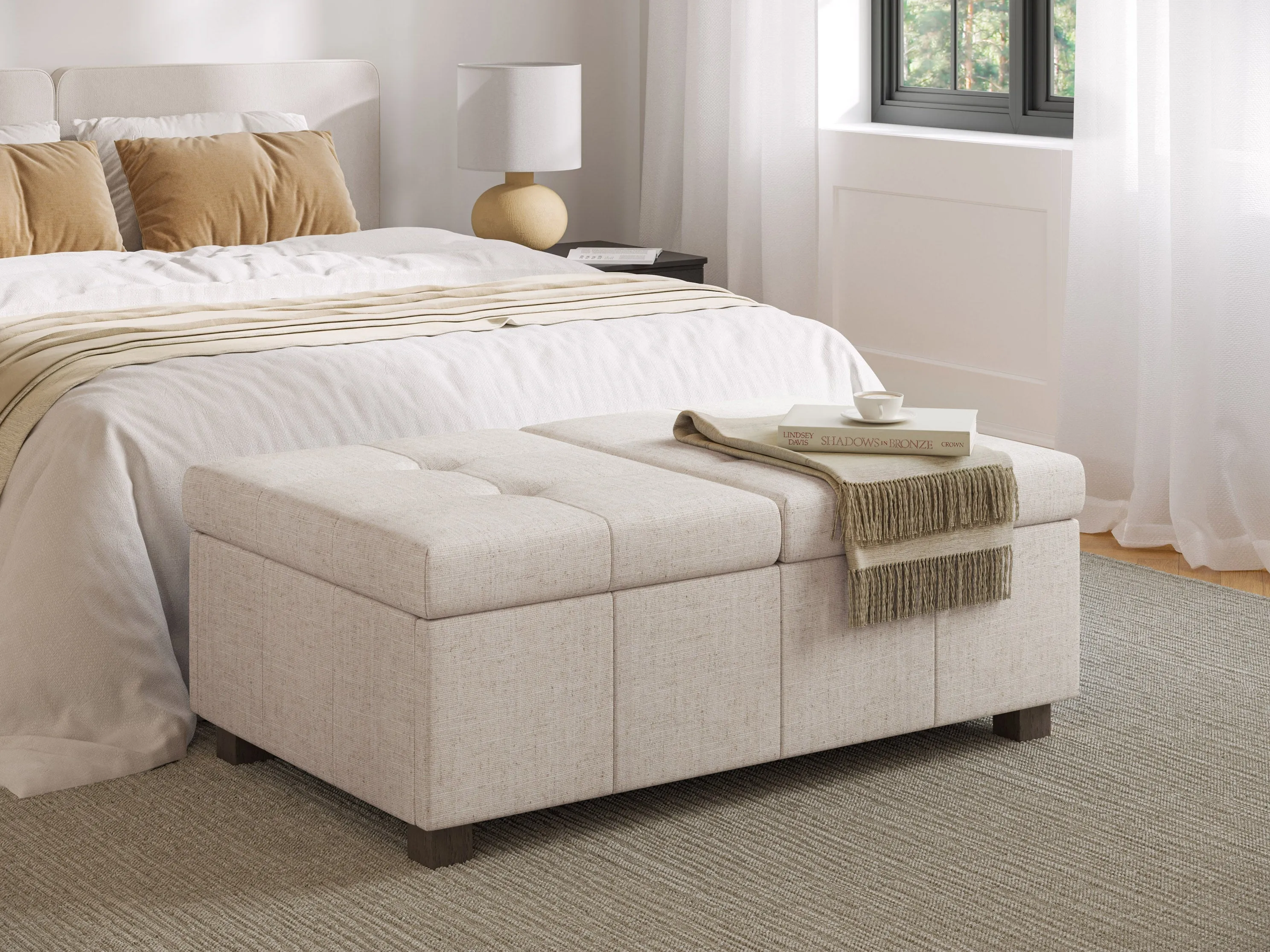 Beige Double Storage Ottoman