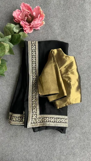 Black jute saree with varanasi gold tissue blouse