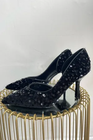 Black Sequin Heels