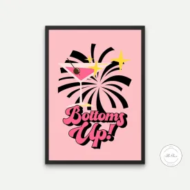 Bottoms Up Preppy Poster PRINTABLE ART, College Dorm Posters, Preppy Wall Art, Martini Print, Colorful Cocktail Poster, Bar Cart Art, Academia Aesthetic