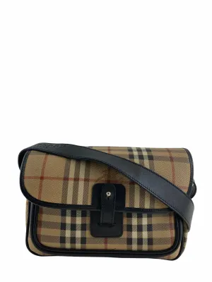 Burberry Classic Nova Check Canvas & Black Leather Crossbody