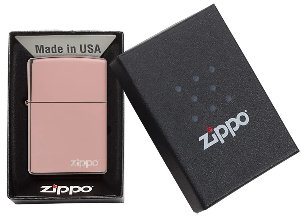 Classic High Polish Rose Gold Zippo Logo