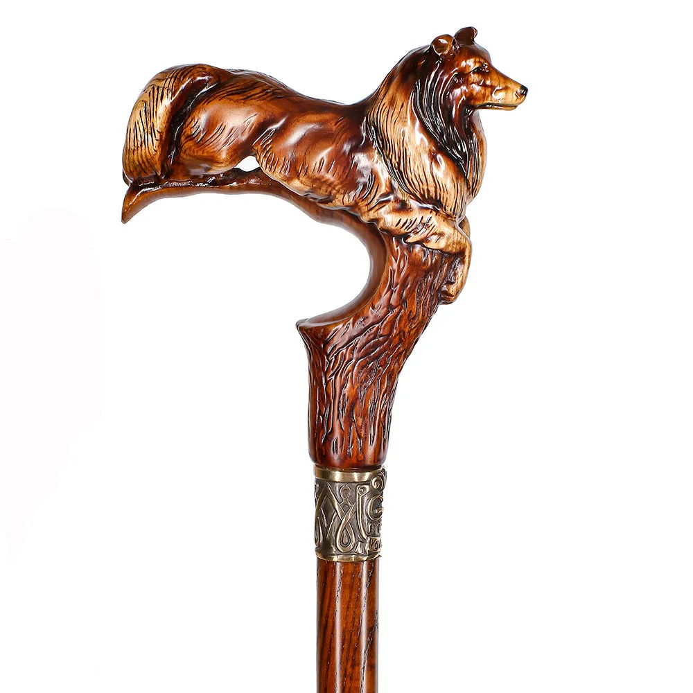 Collie Dog Artisan Intricate Handcarved Cane