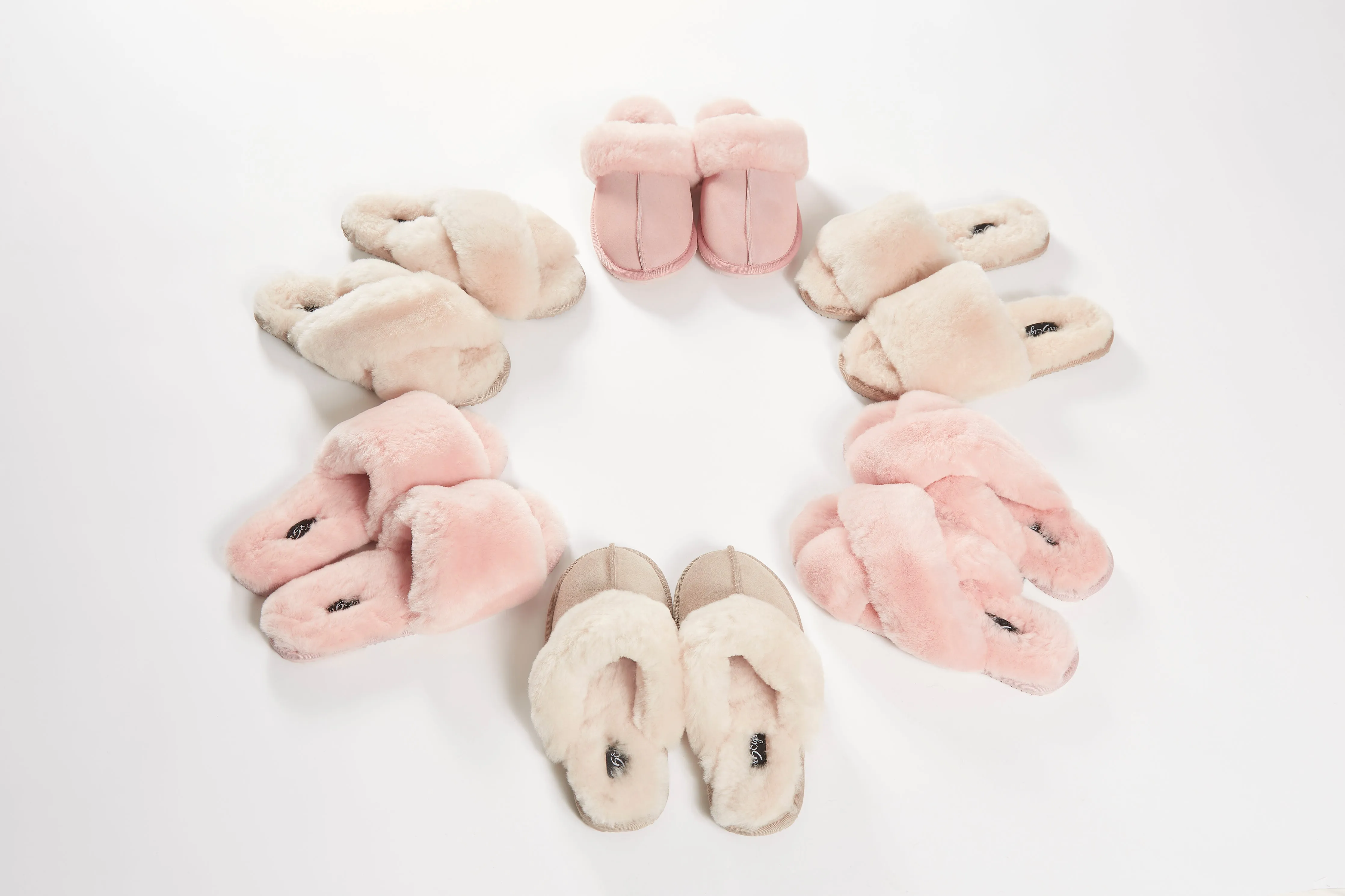 Cream Deep Criss Cross Sheepskin Slippers