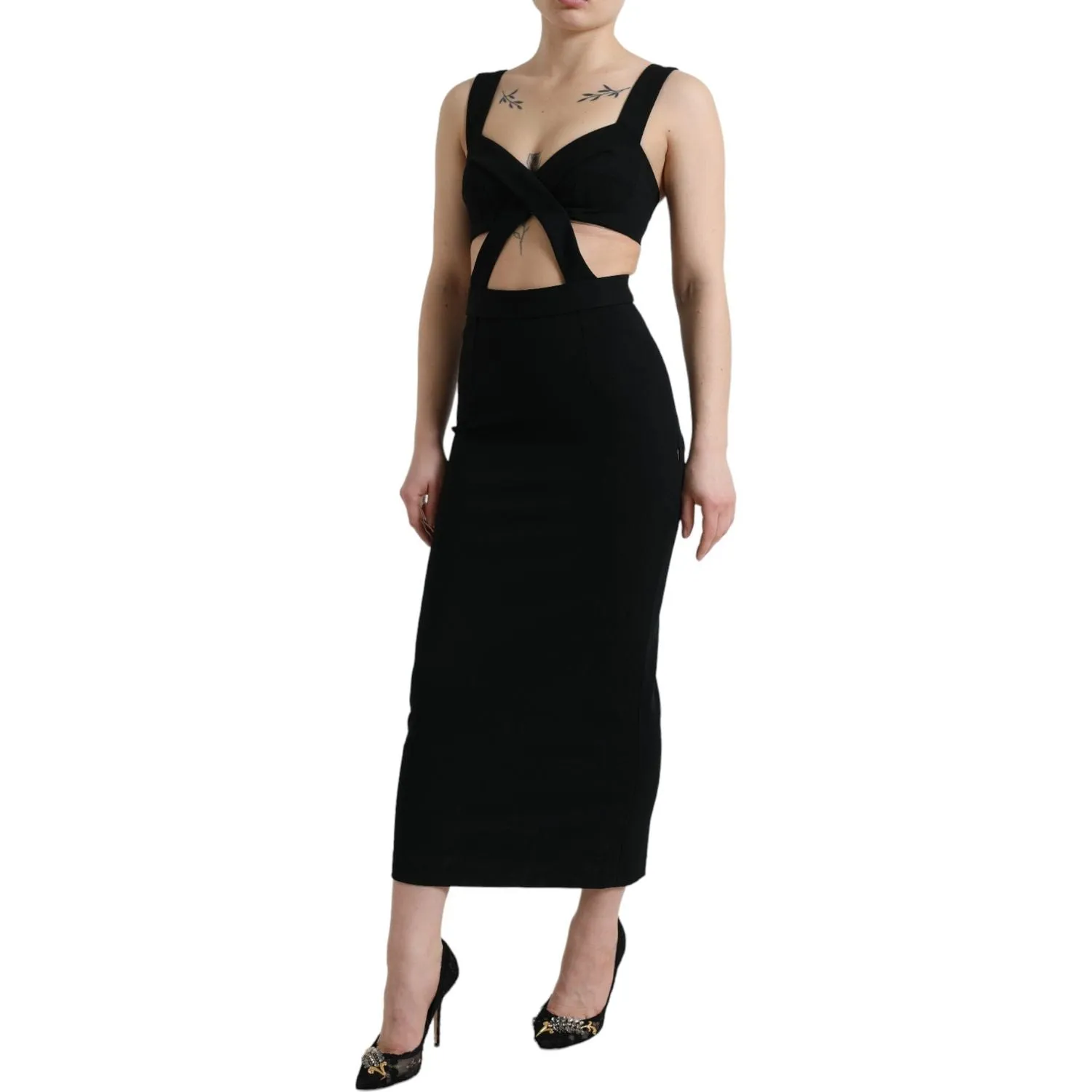 Dolce & Gabbana Glamorous Black Bodycon Midi Dress