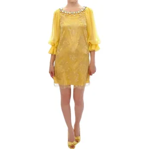 Dolce & Gabbana Yellow Lace Crystal Embellished Mini Dress