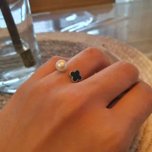 Freshwater Button Pearl & Agate Gemstone Ring, Sterling Silver