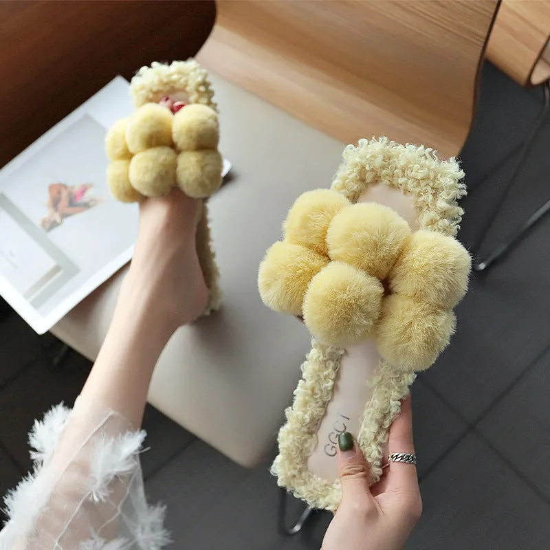 Fur Ball Slippers for Women