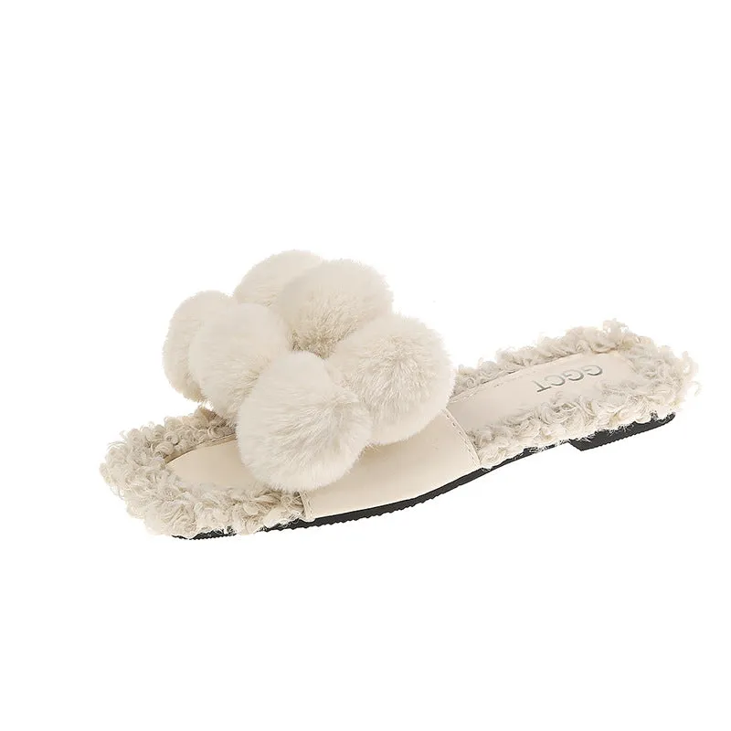 Fur Ball Slippers for Women