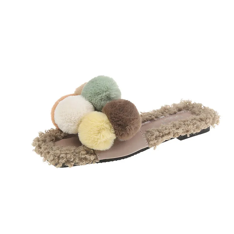 Fur Ball Slippers for Women