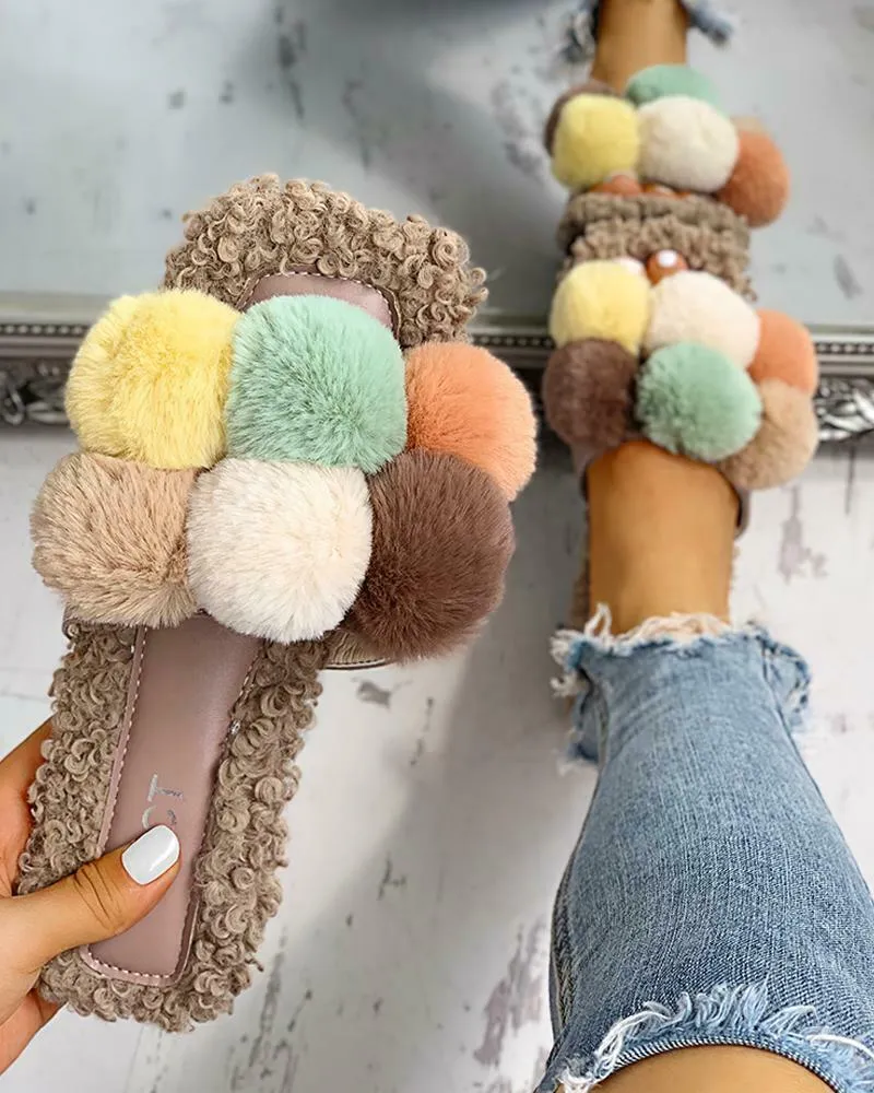 Fur Ball Slippers for Women