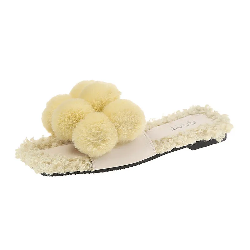 Fur Ball Slippers for Women