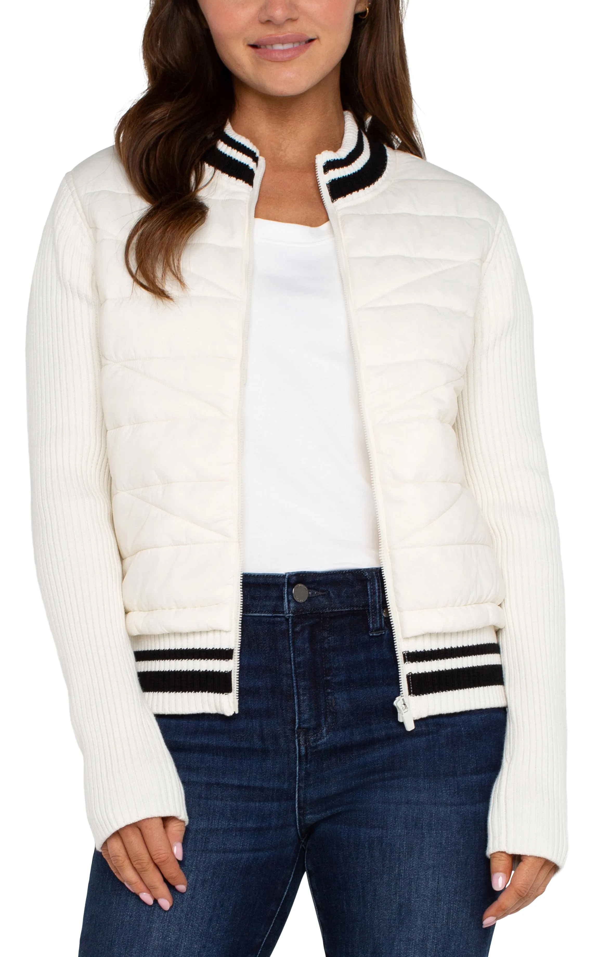 Long Sleeve Quilted Front Jacket