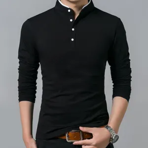 Men's Long Sleeve Mandarin Collar Shirt