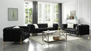 Moderno Black Velvet Living Set with Gold Accents