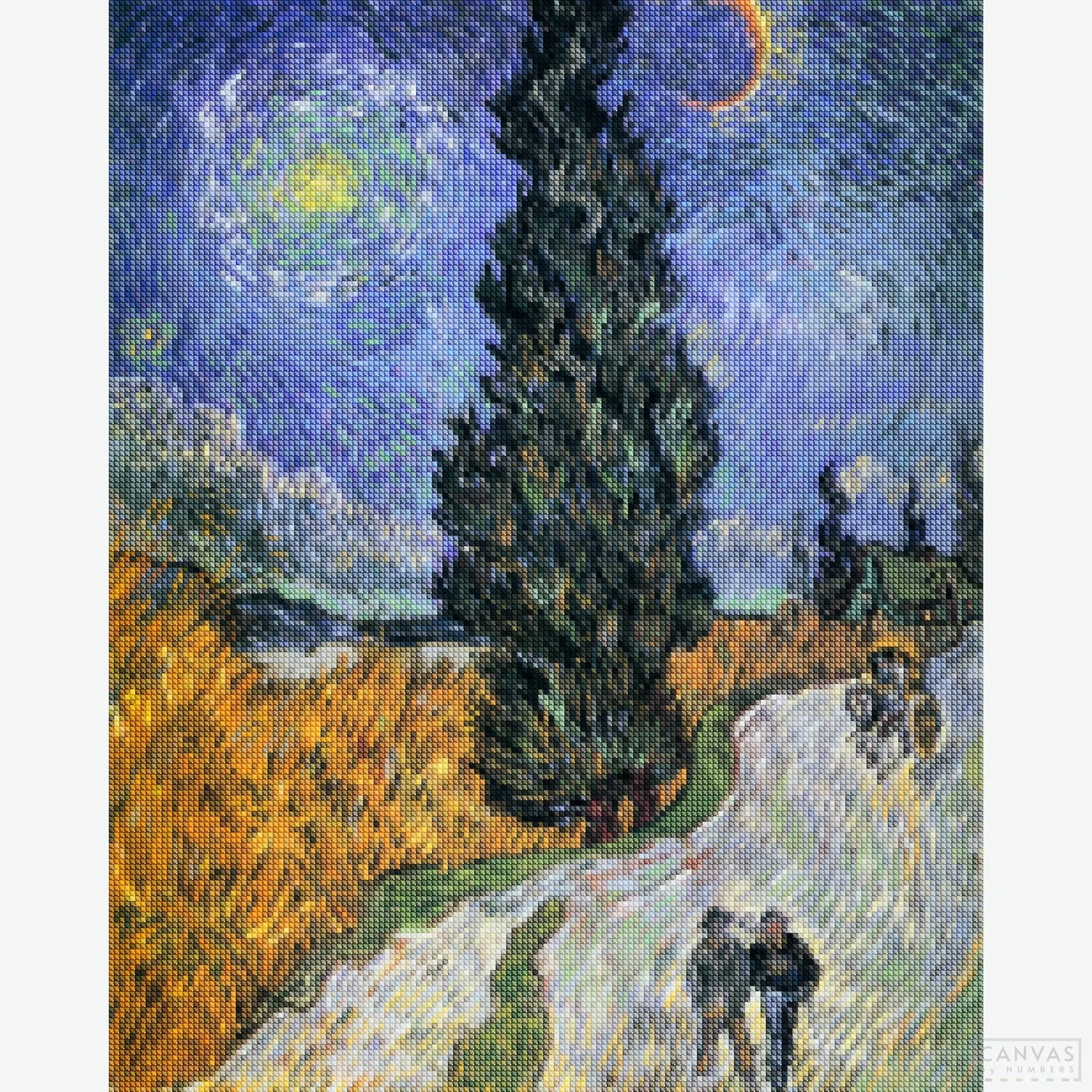 Road with Cypress and Star - Diamond Painting